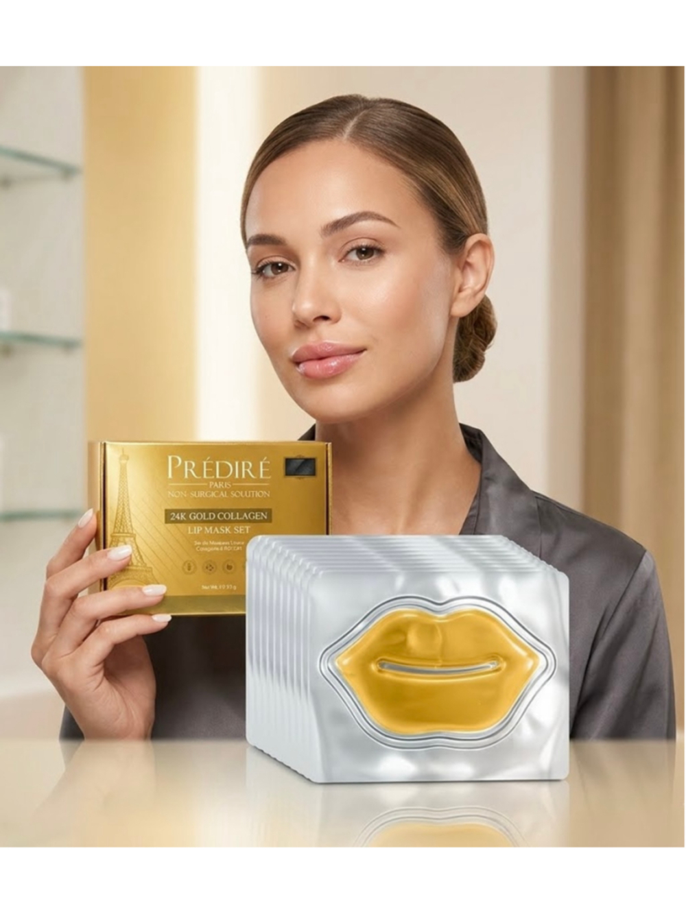 Predire Paris-24K Gold Collagen Lip Mask Set-10 in a the set